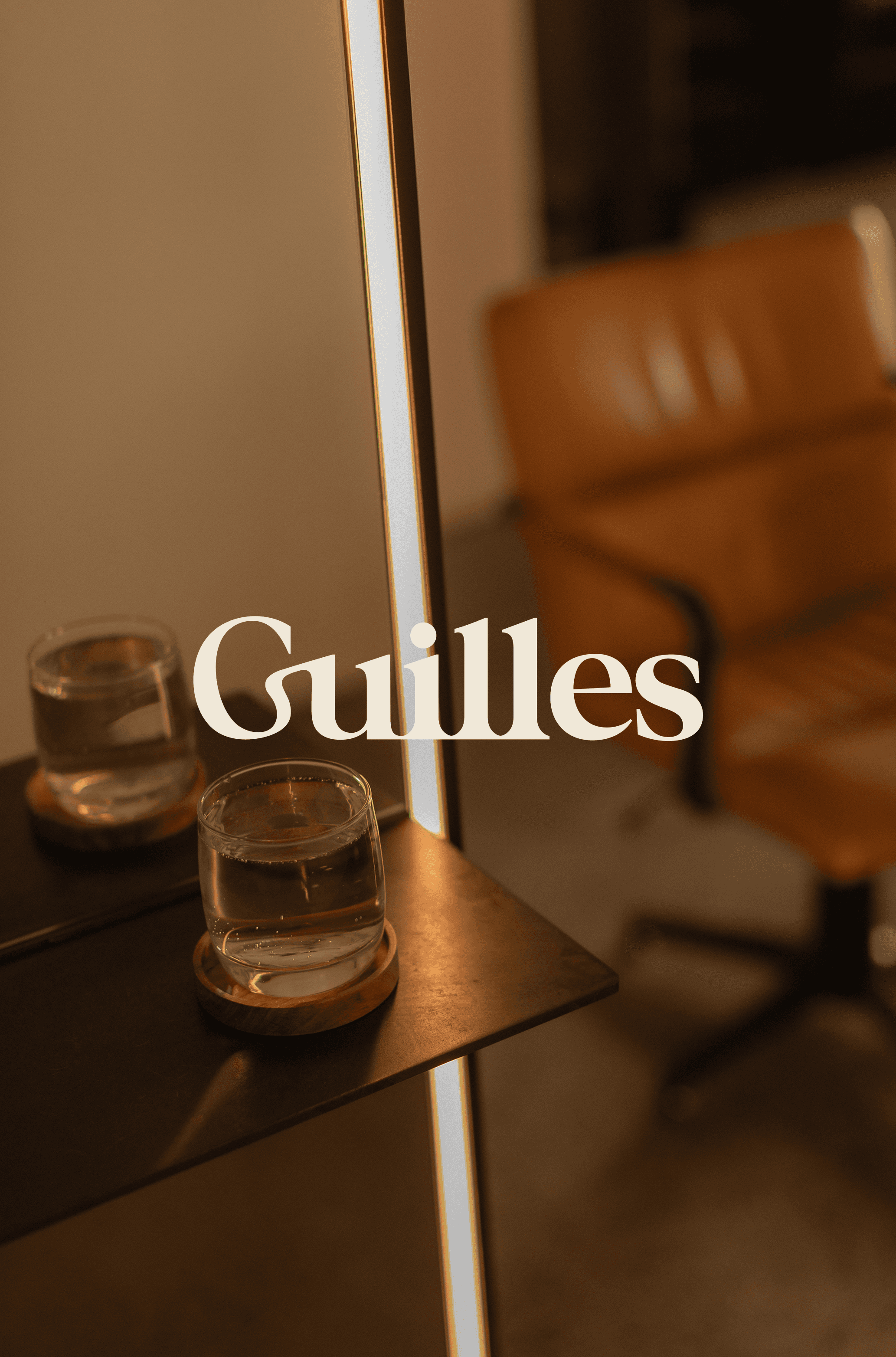 Branding image for a luxury hair salon named Guilles based in Sydney, featuring sleek hair and the Guilles logo.