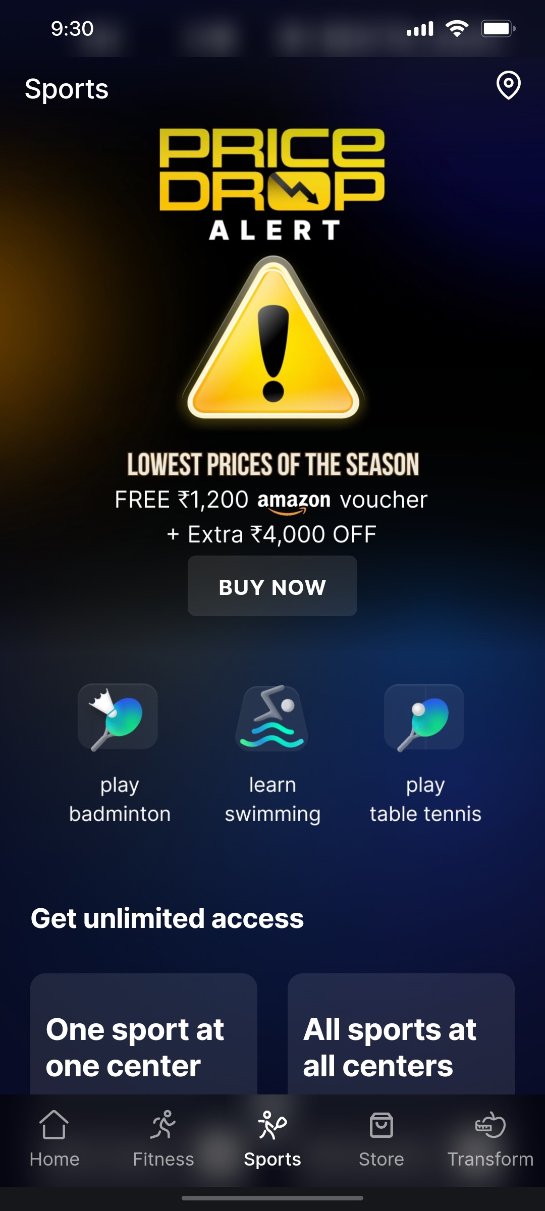 Cult.fit App Sports Screen