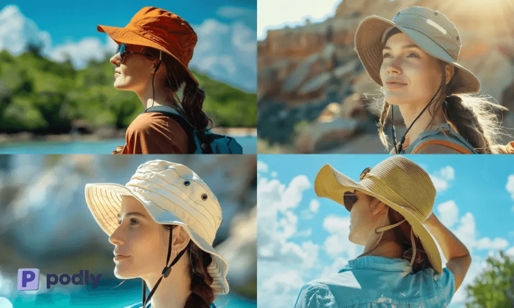 convertible sun hat in mid-transformation, showing its versatile design and cooling tech features
