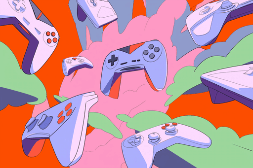 Abstract cropped illustration with vibrant colors highlighting character design details