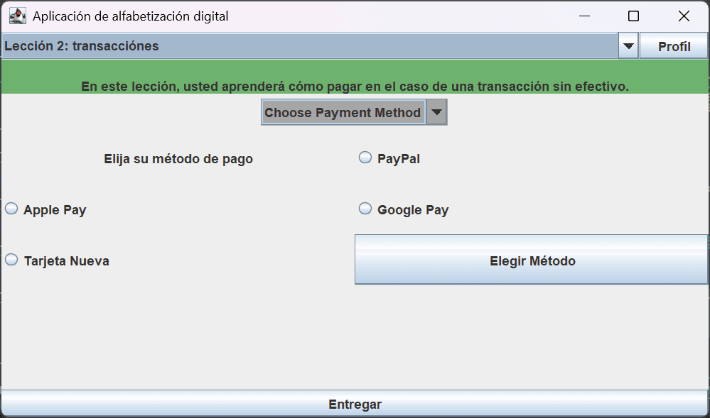 A screenshot of the Transaction lesson on the application.