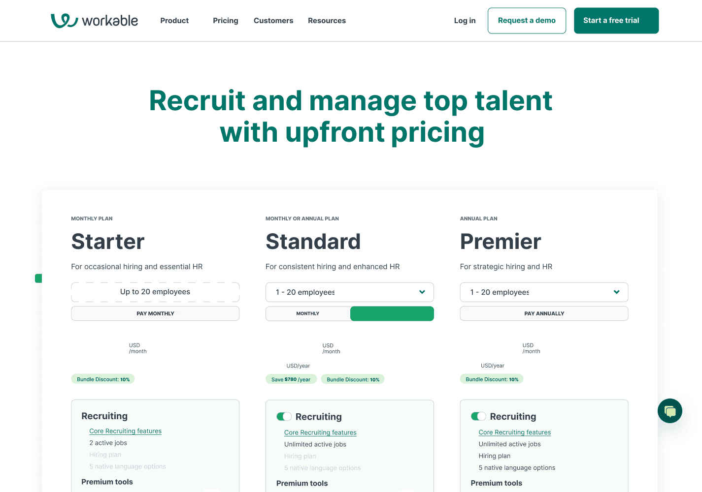 Pricing page component design