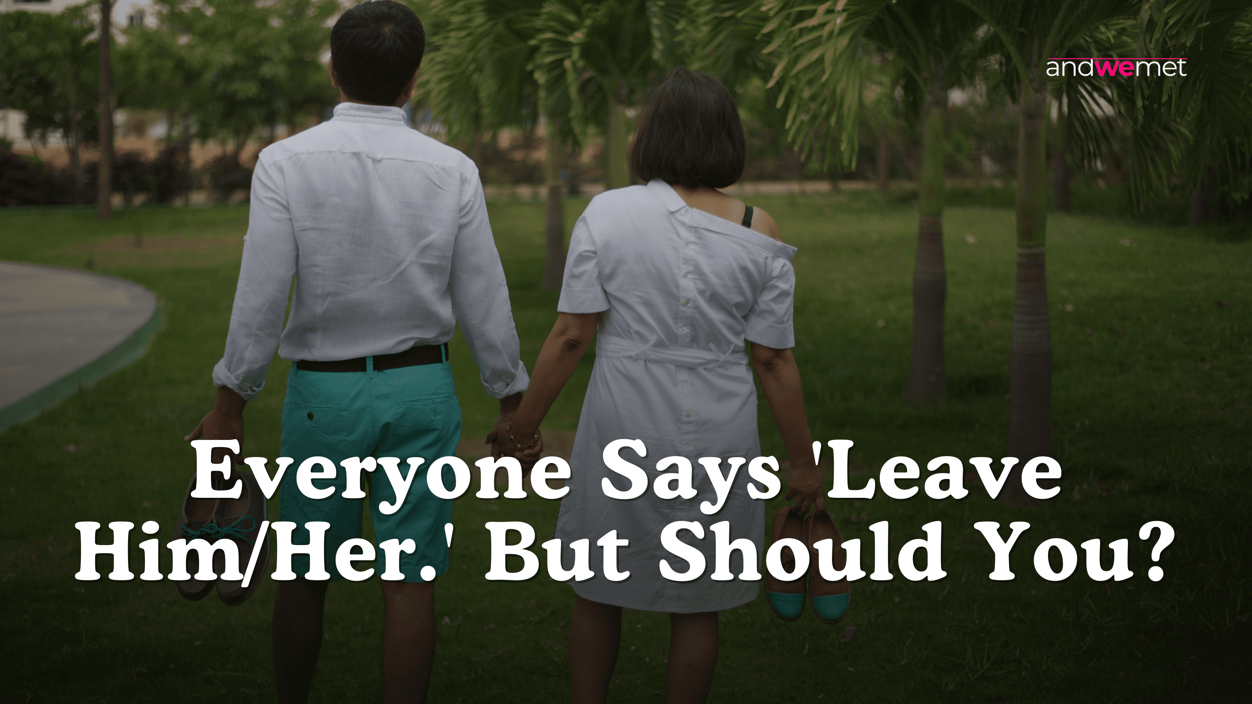 Couple sitting apart by water contemplating relationship future after infidelity - andwemet blog on whether to stay or leave after cheating