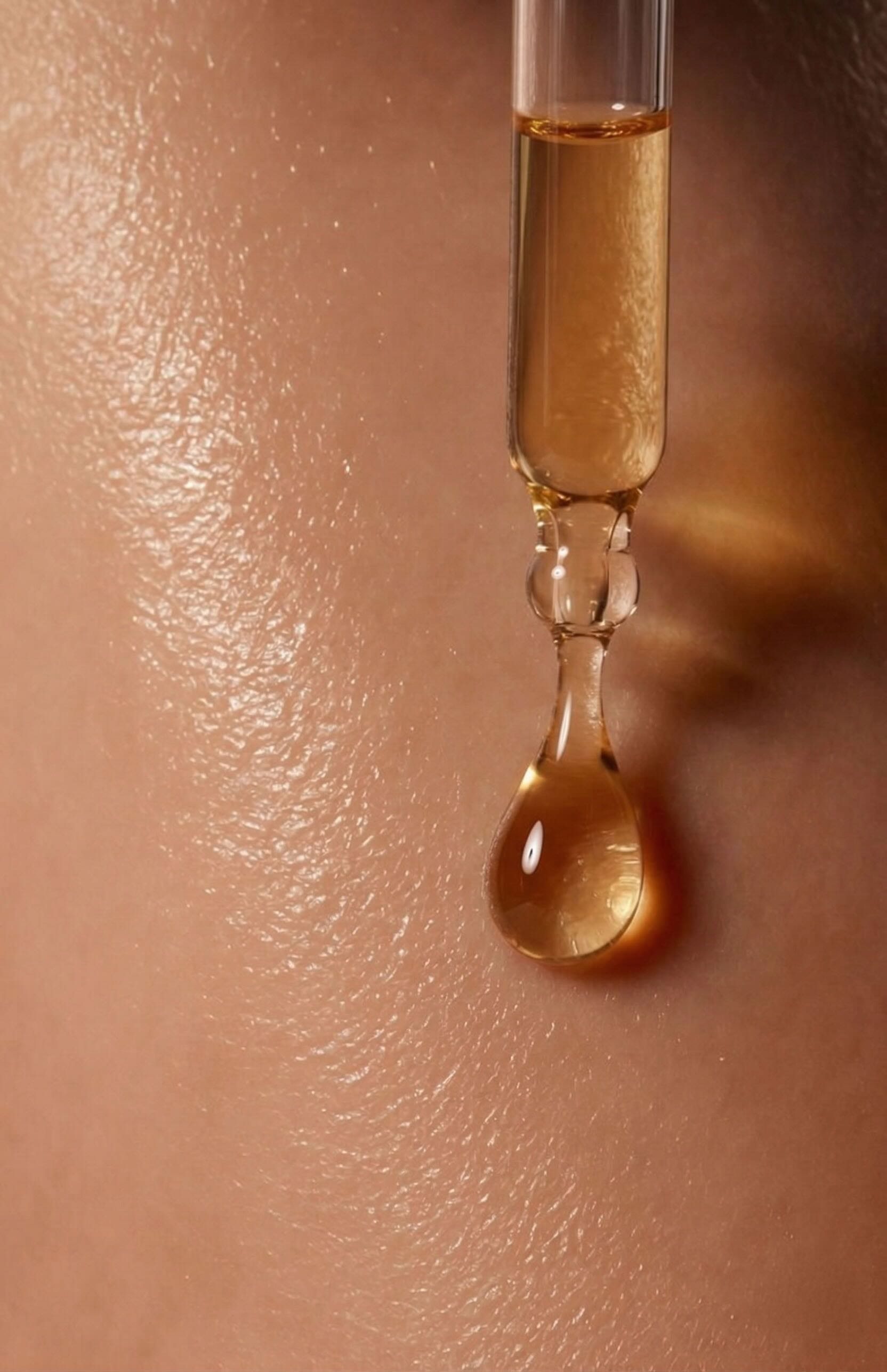 goutte d'huile de soin sur une peau halée