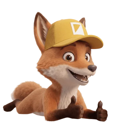 Planlogi fox mascot lying down relaxed