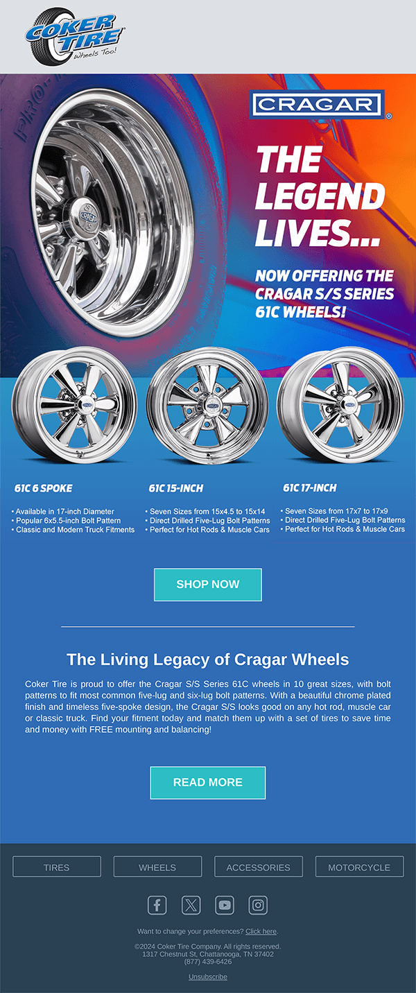 Coker TIre Cragar Wheels Email Campaign
