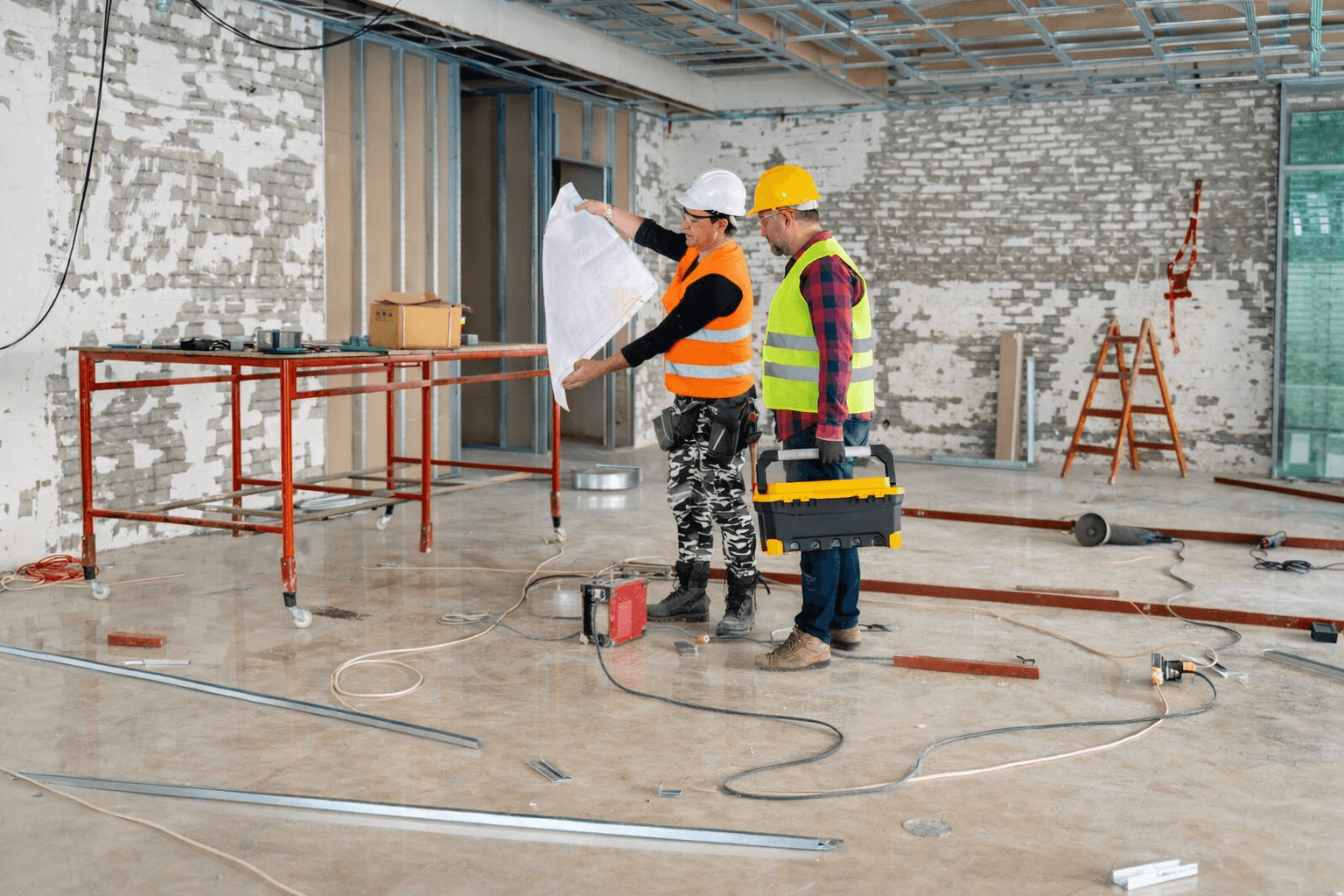 woman holding a phone and man looking at the phone. both are smiling
