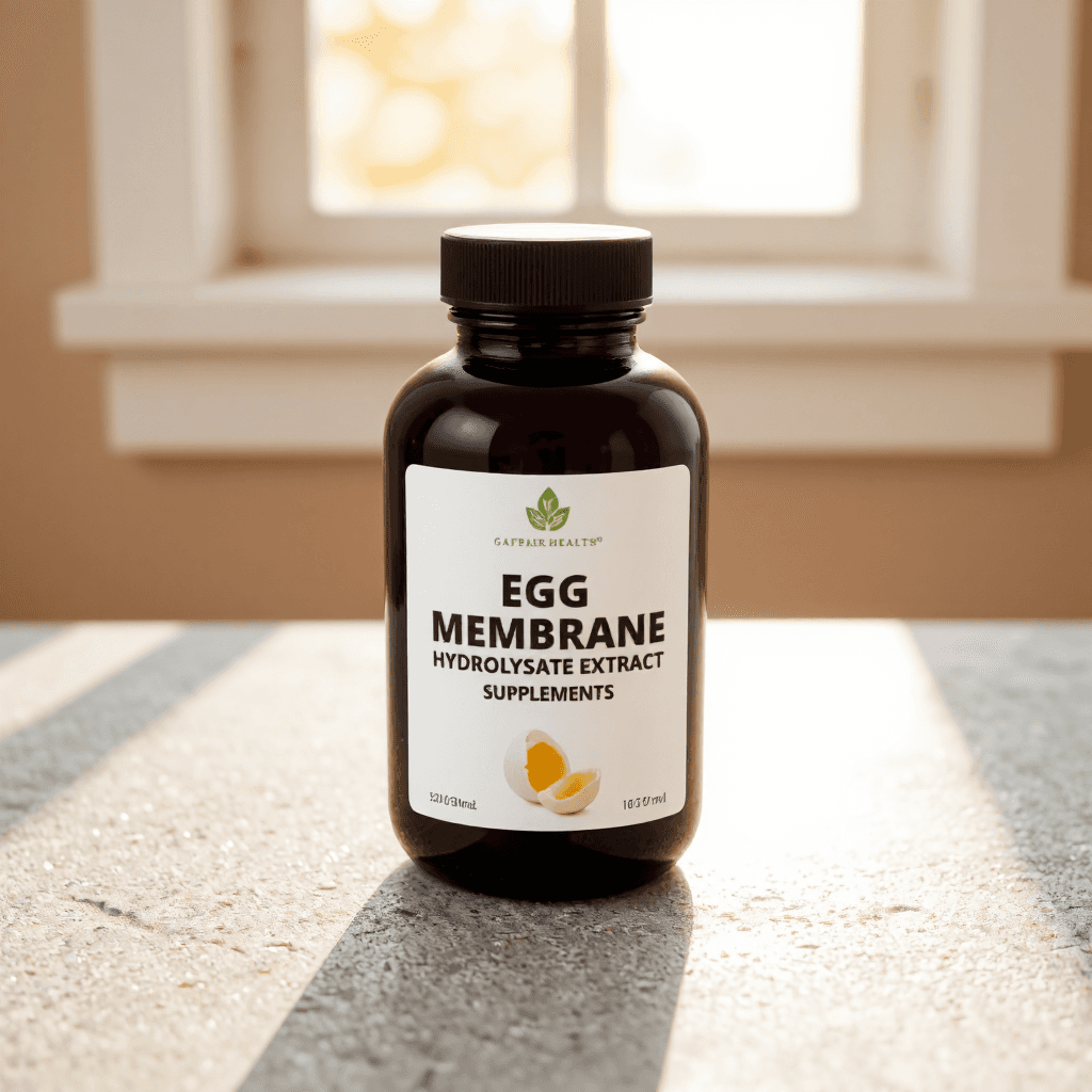 product photography of a bottle of egg membrane hydrolysate extract supplements