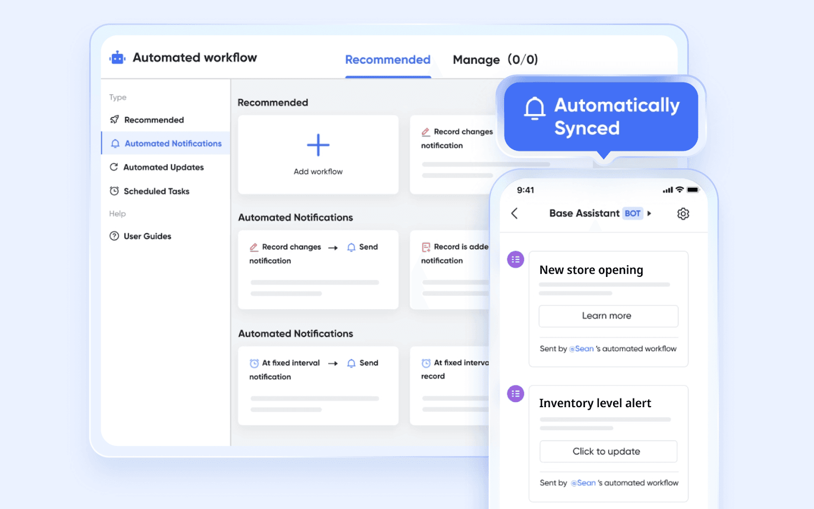 Updates from the base triggered a reminder to be sent to the relevant staff member’s IM
