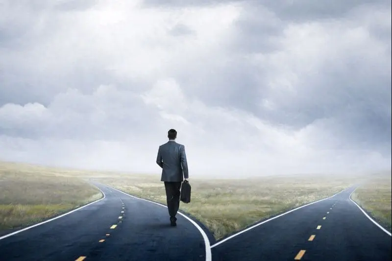 Signposts at a crossroads as a metaphor for choosing the next step