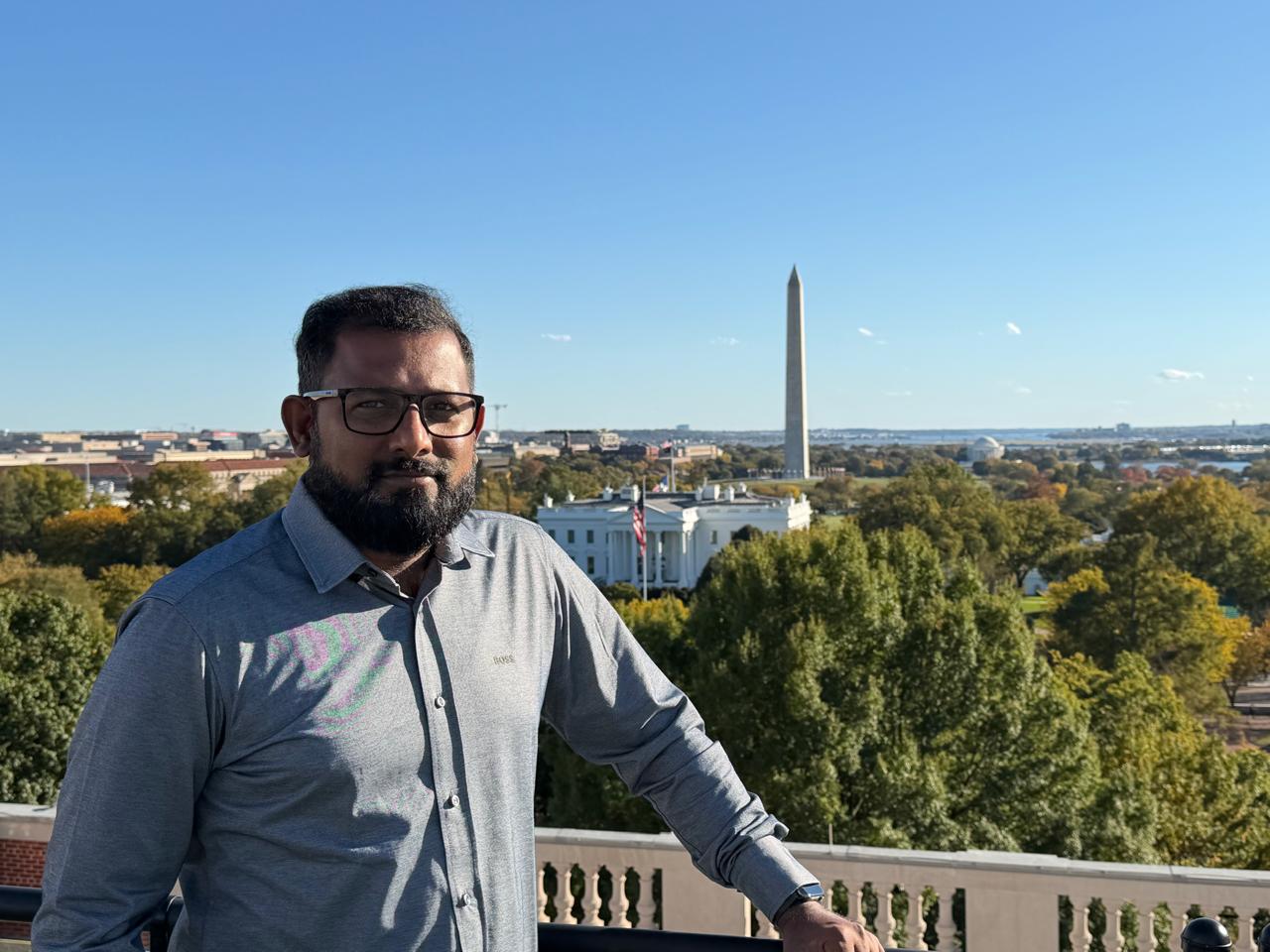 Paul Arun looking directly at the camera in Washington.