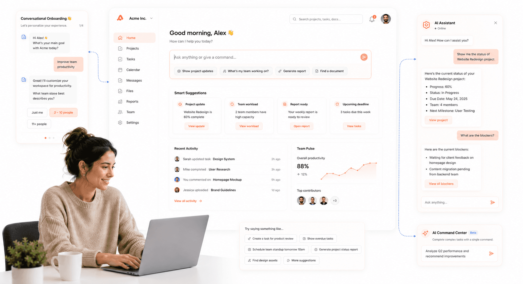 “Conversational SaaS interface using AI-powered natural language workflows instead of traditional forms and menus.”