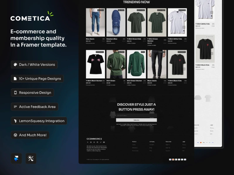 cometica framer ecommerce template