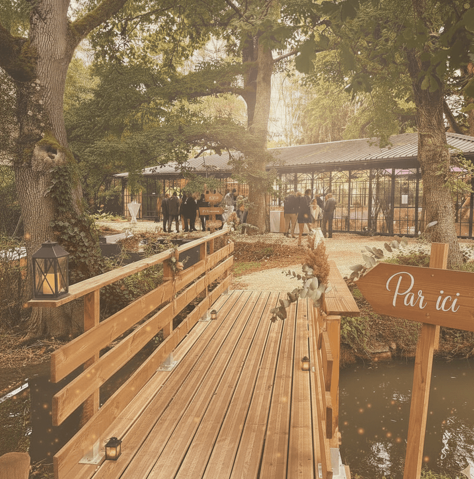 A beautifully set dining table with white tablecloth, cutlery, and fresh greenery in a cozy, well-lit space.