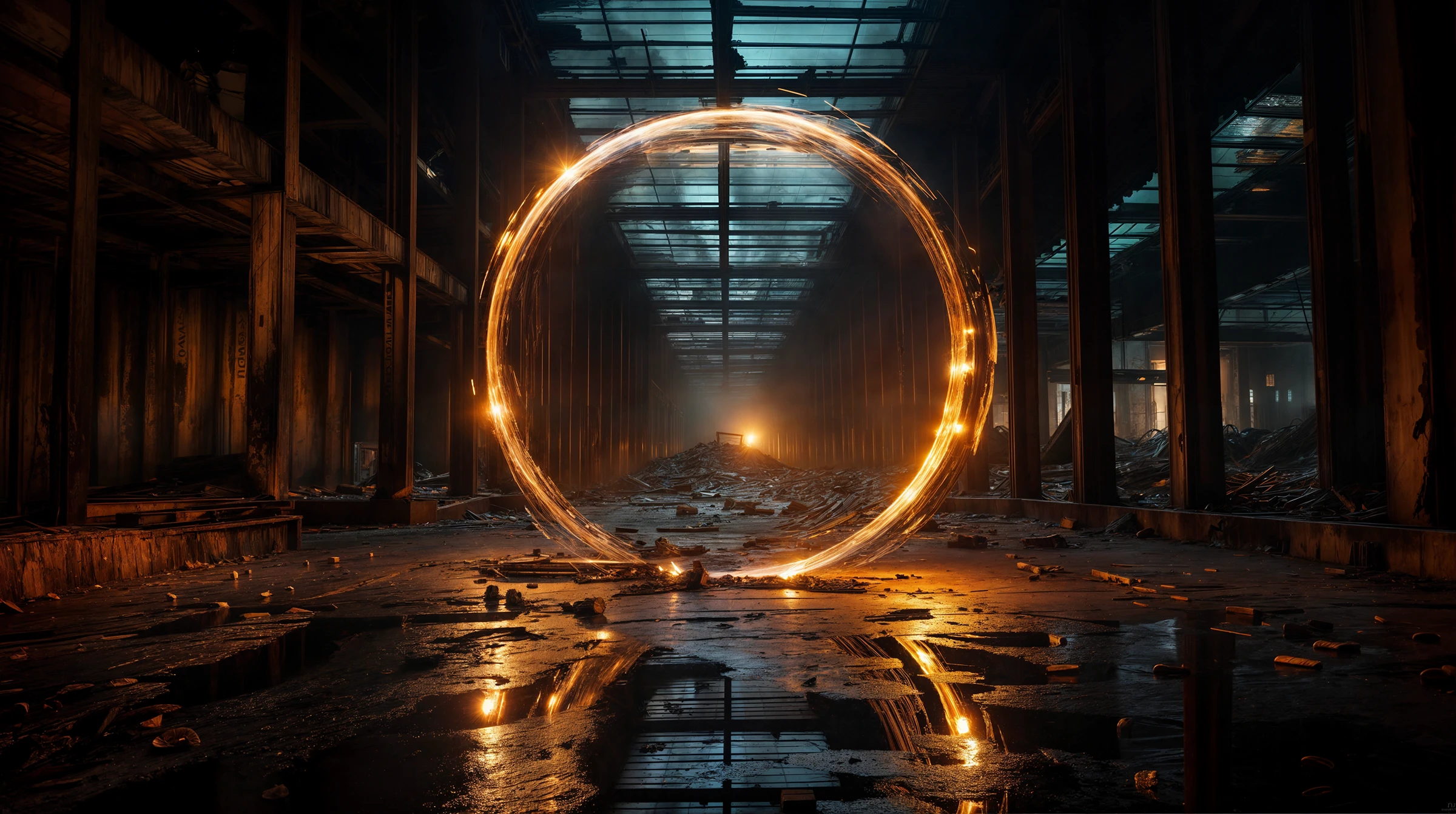 met licht geschilderde cirkel in een donker verlaten warenhuis