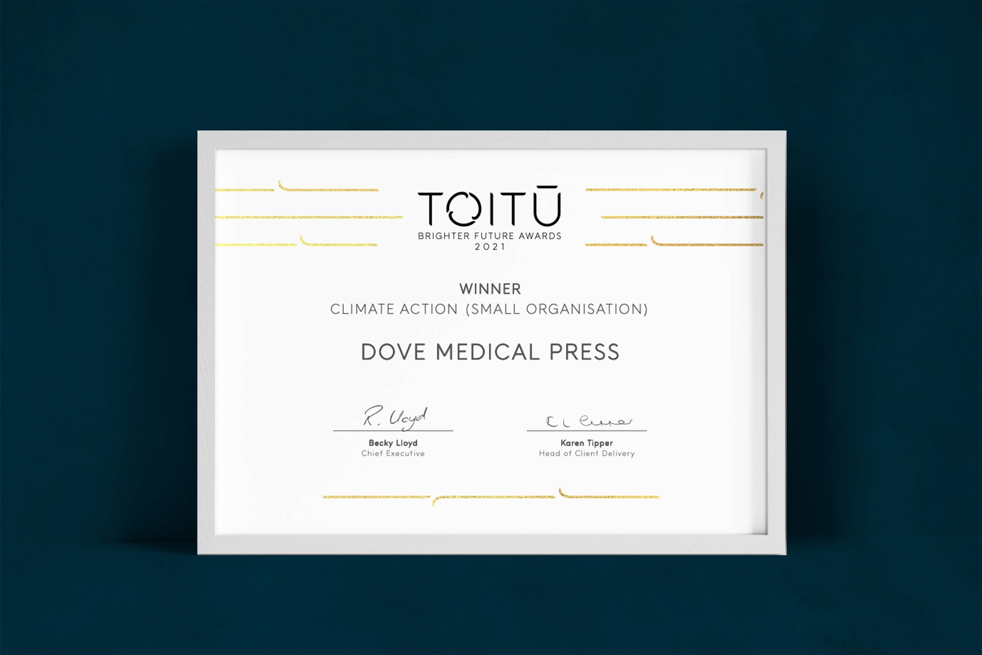 Toitū Brighter Future Awards certificate