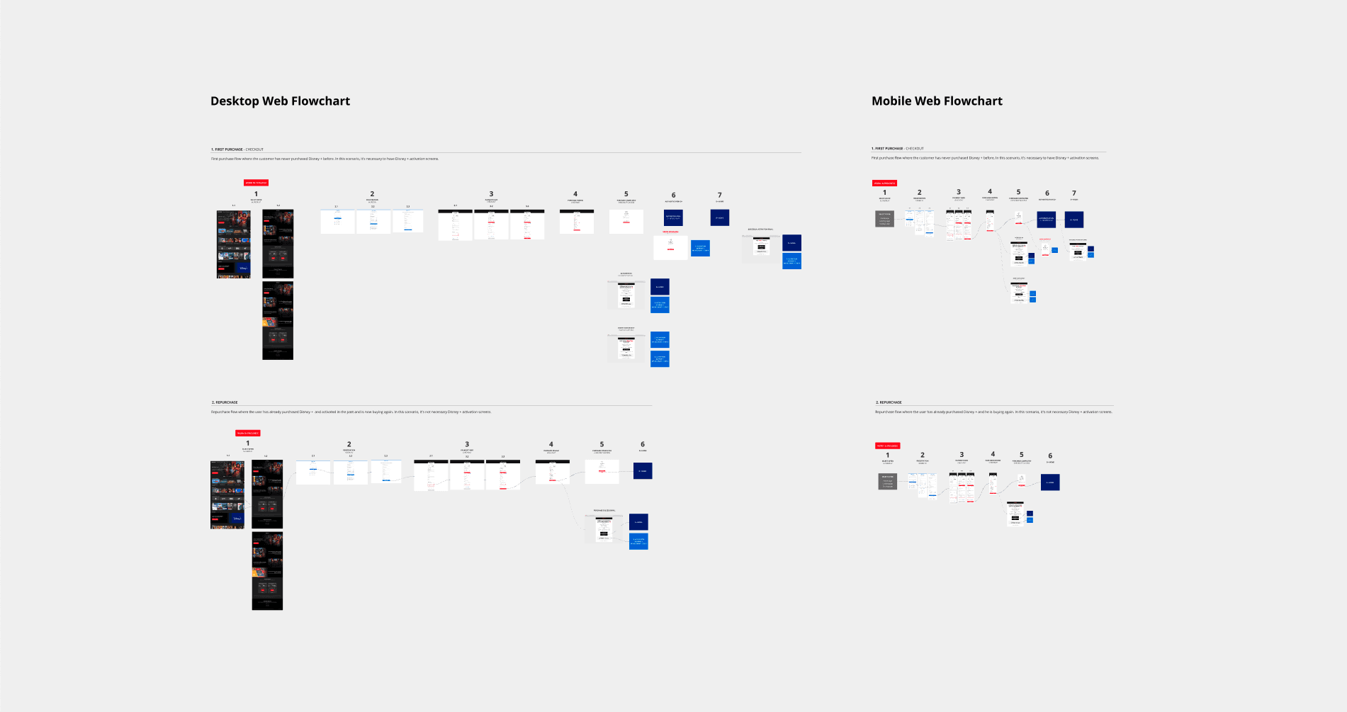 Print of a user flow in the checkout for the Disney+ combo