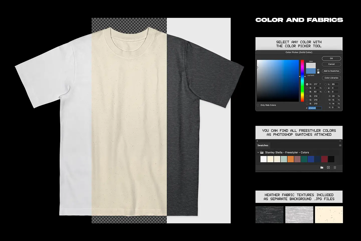 Stanley Stella Freestyler T-Shirt Flat Lay mockup fabric color options with Photoshop controls