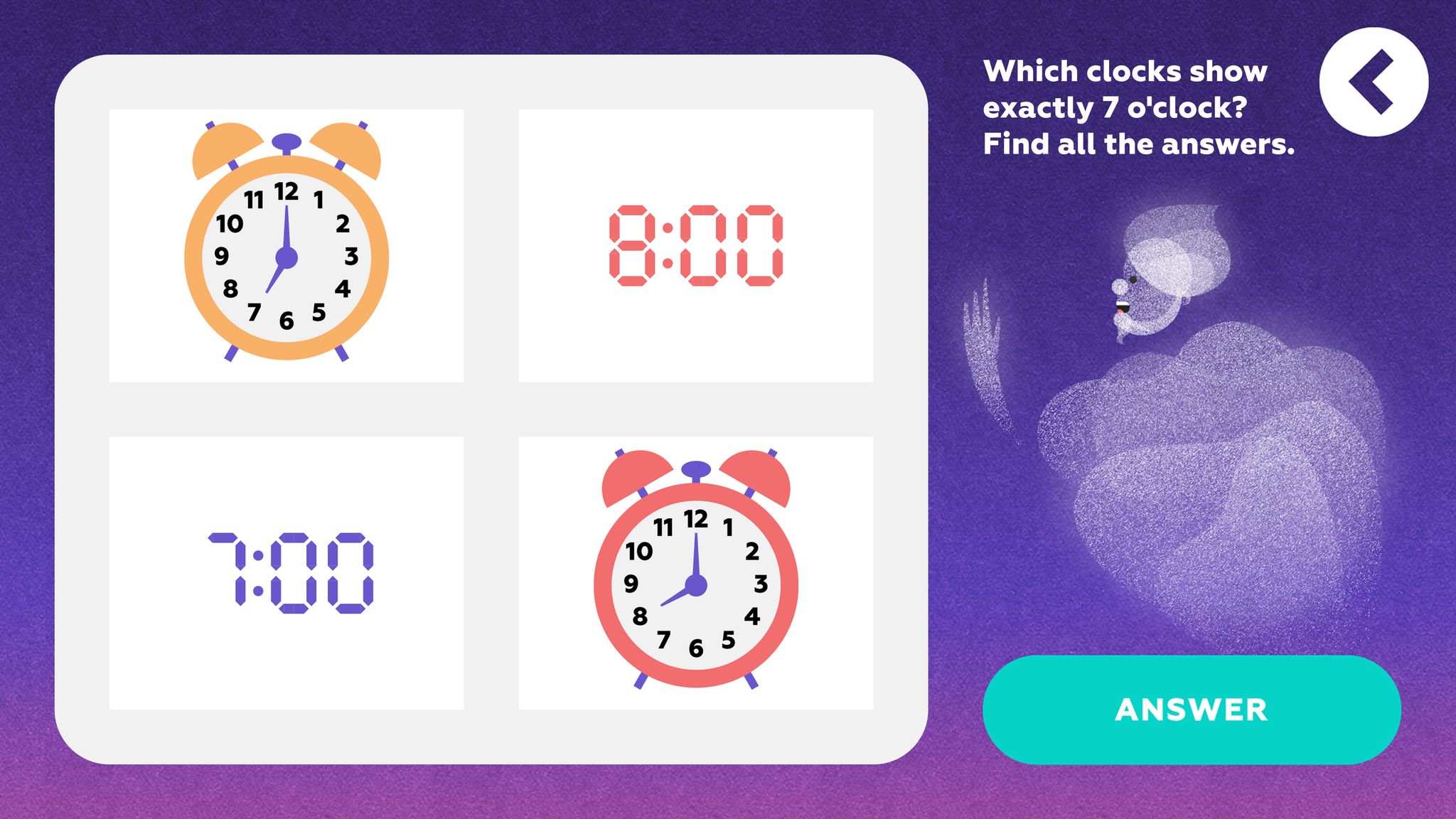 Matching analog and digital time in the Funexpected Math app