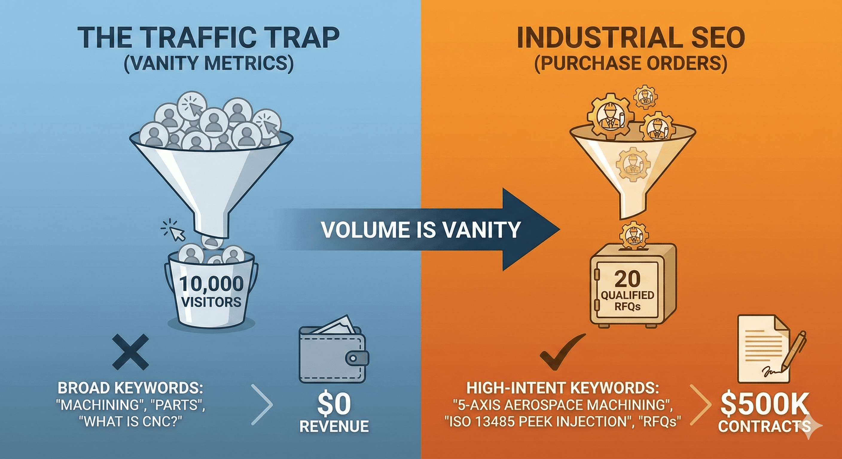 Why Volume is a Vanity Metric in B2B Manufacturing SEO