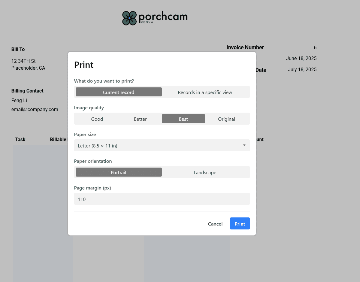 Page Designer print to pdf