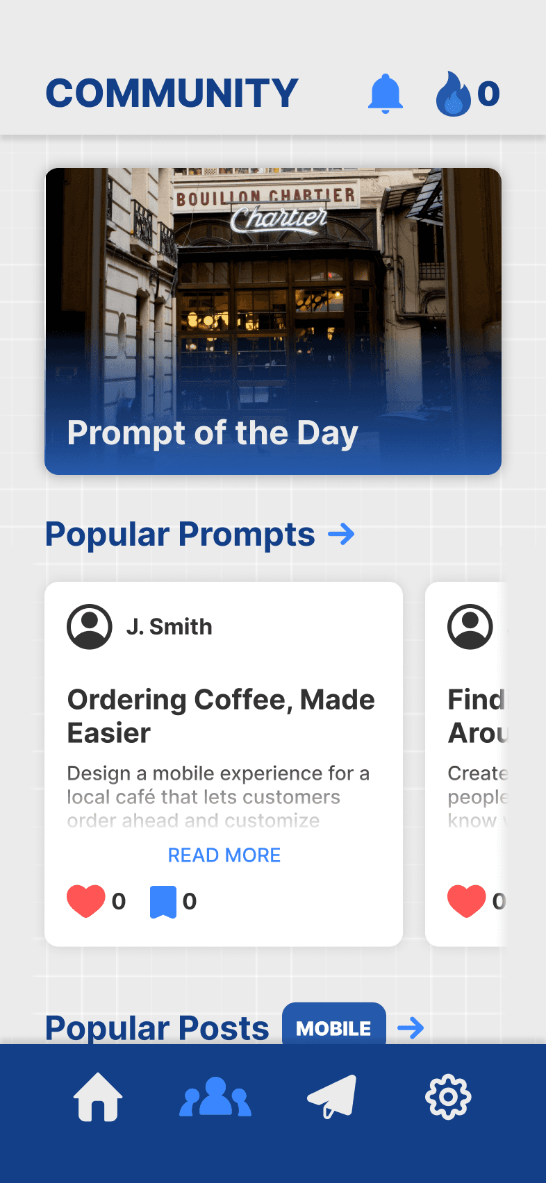 A mockup of the Community page for this app in use