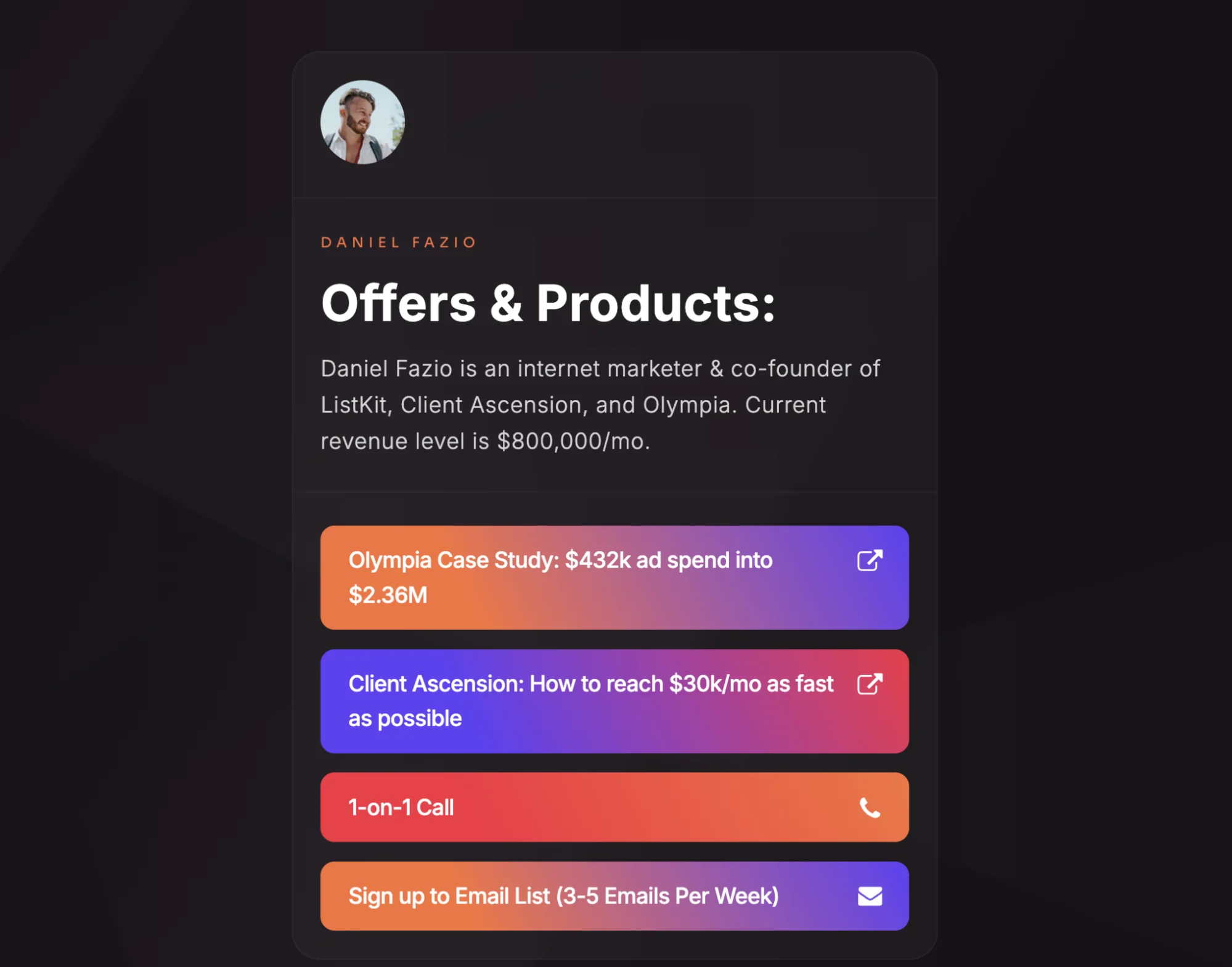 Daniel Fazio (Cold Email Wizard) profile page: cold email and deliverability expert