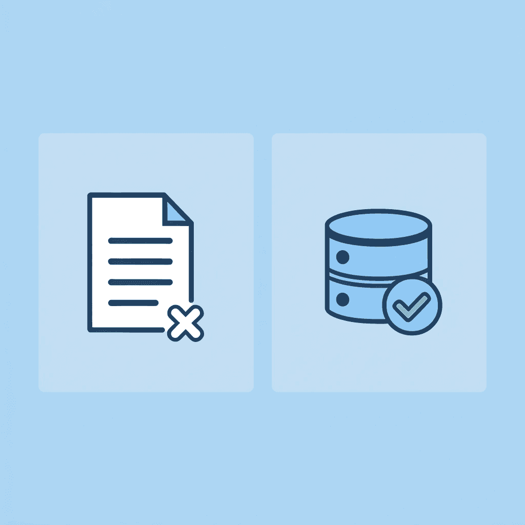 Before and after comparison: cluttered paper folders transforming into streamlined digital document management
