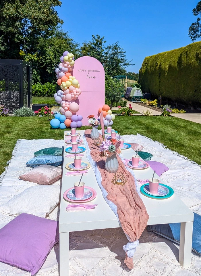 Colorful balloon installation for a kids’ party setup