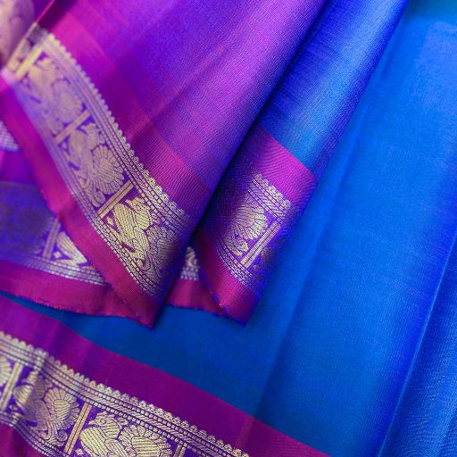 Peacock Blue and Pink Annam Border Kanchivaram Silk Saree