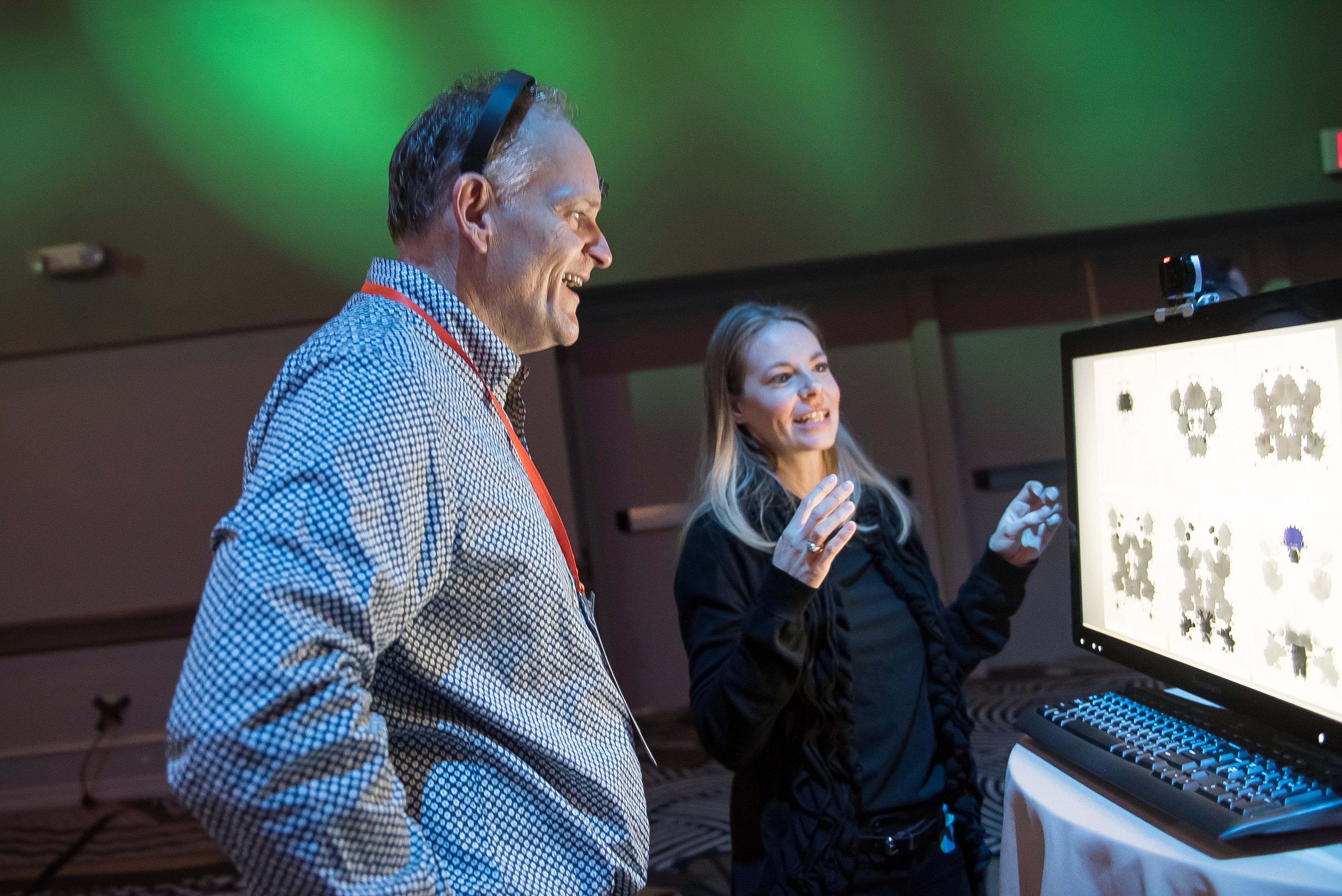 Woman interacting with a futuristic interface