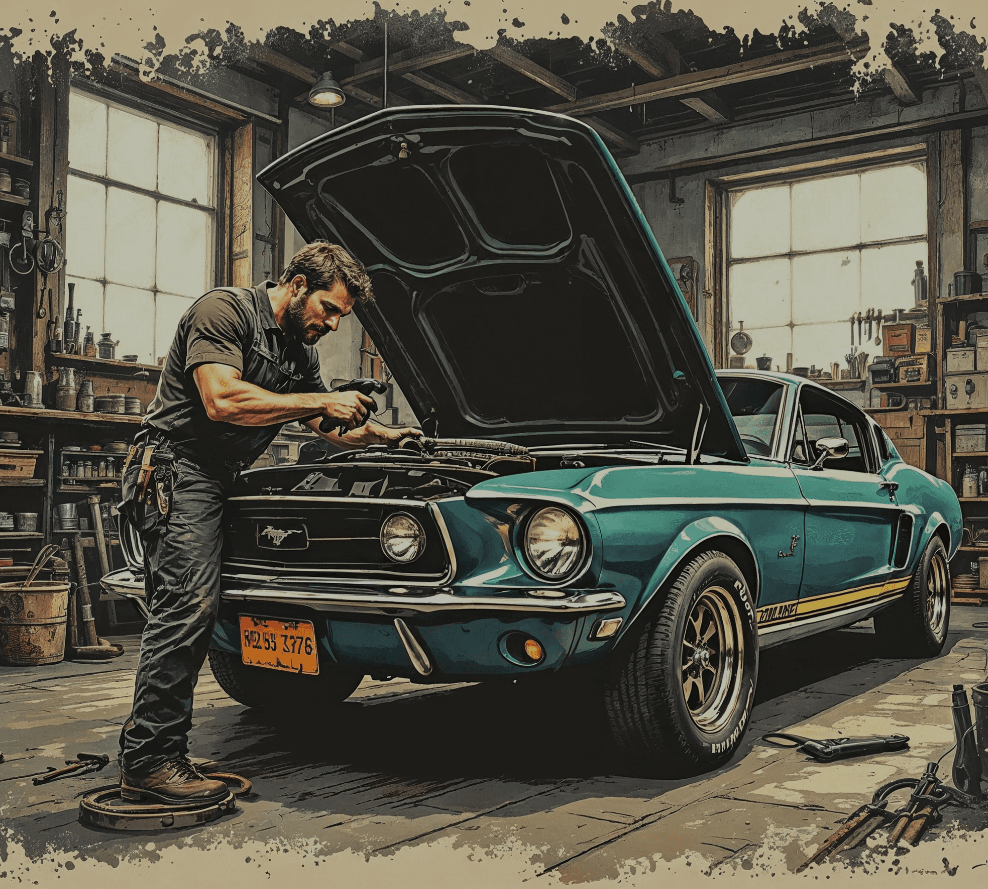 Ilustração demonstrando o serviço de manutanção de carros
