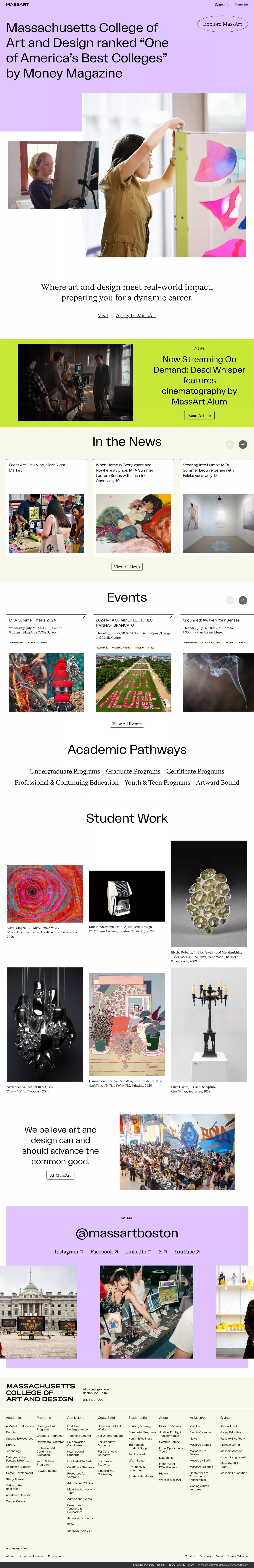 MassArt other page screenshot showcasing Design and Art design