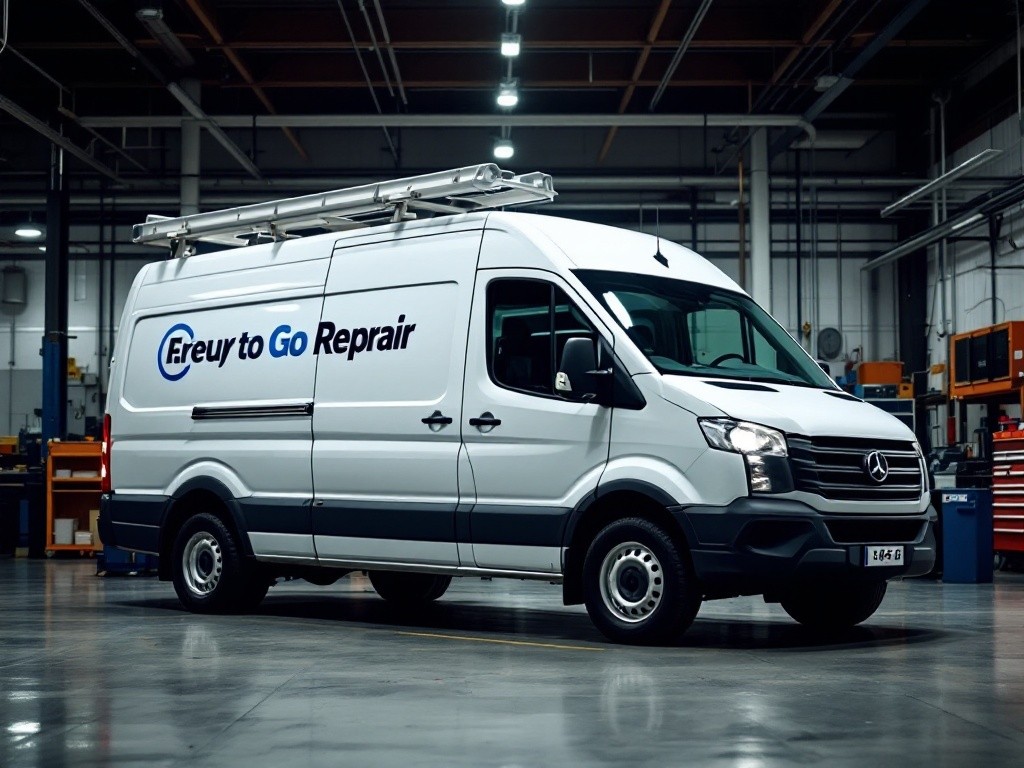 A white van with the words "Freuy to Go Repair" on the side.
