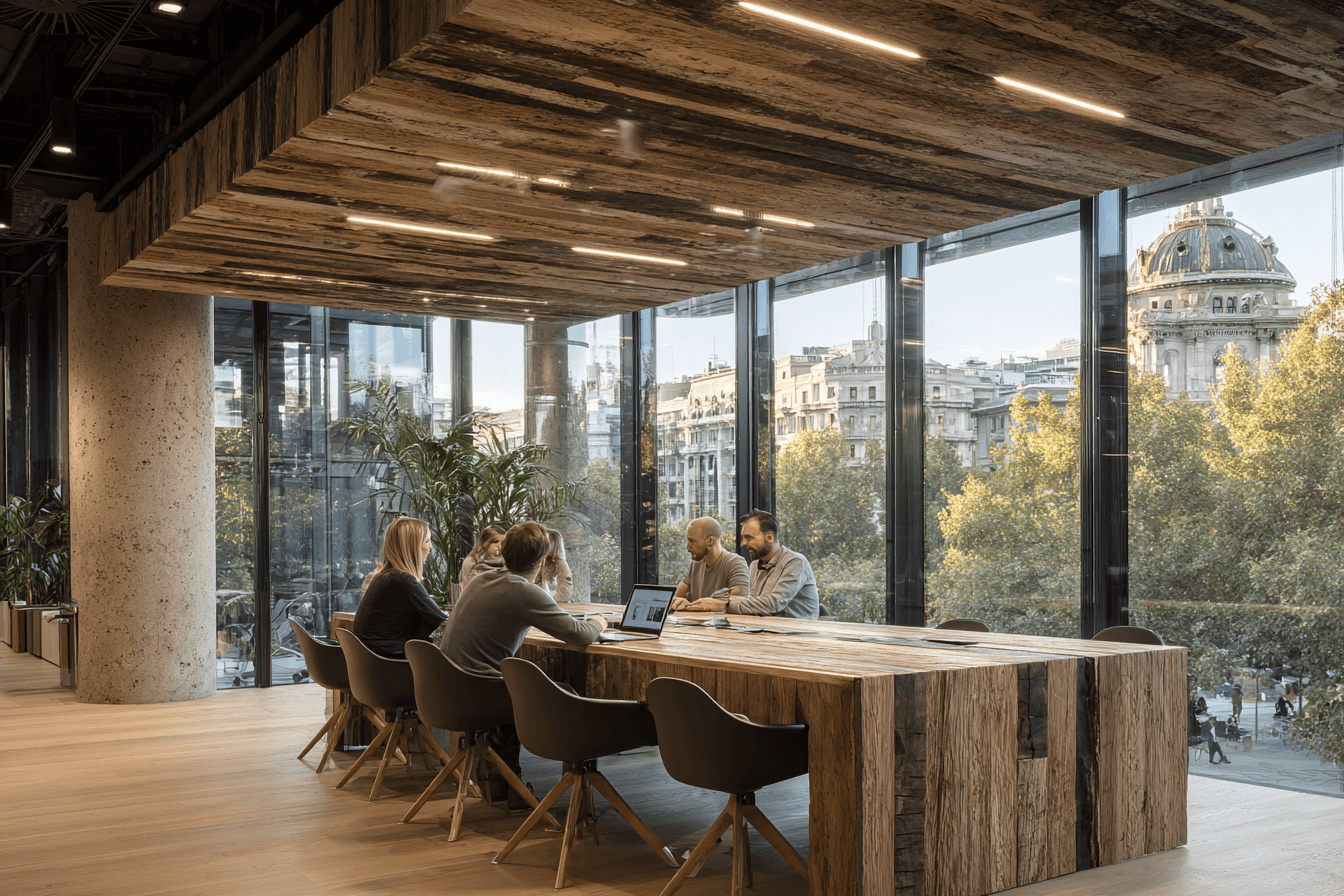 Team working in an office watching at a presentation