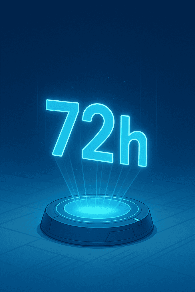 An hologram showing "72h".