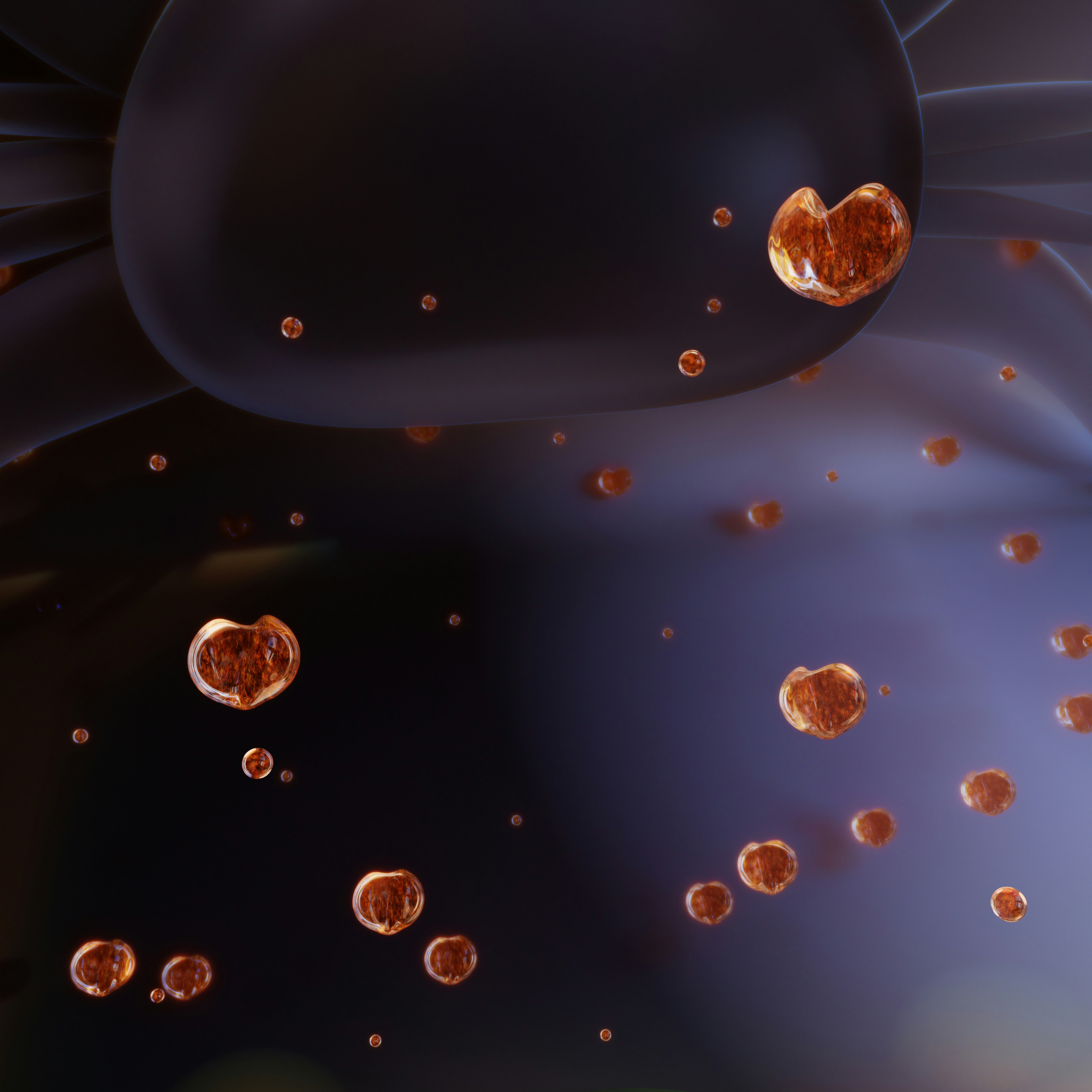 a group of orange bubbles floating in the air