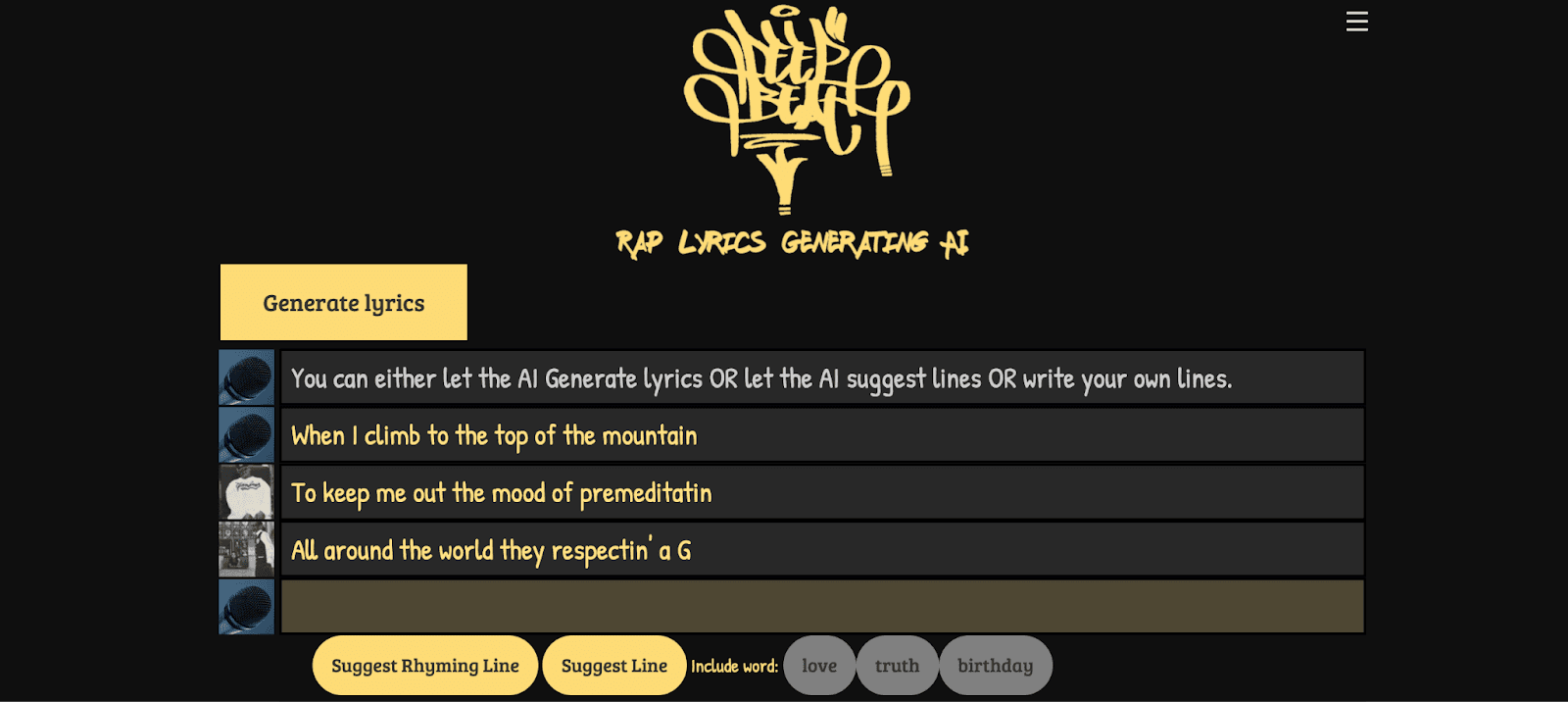 DeepBeat rap lyric generator