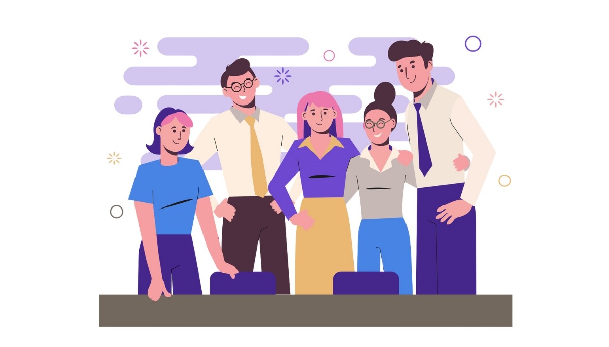 Illustration of two people adjusting interlocking gears within a circular arrow loop, surrounded by charts and checklists.