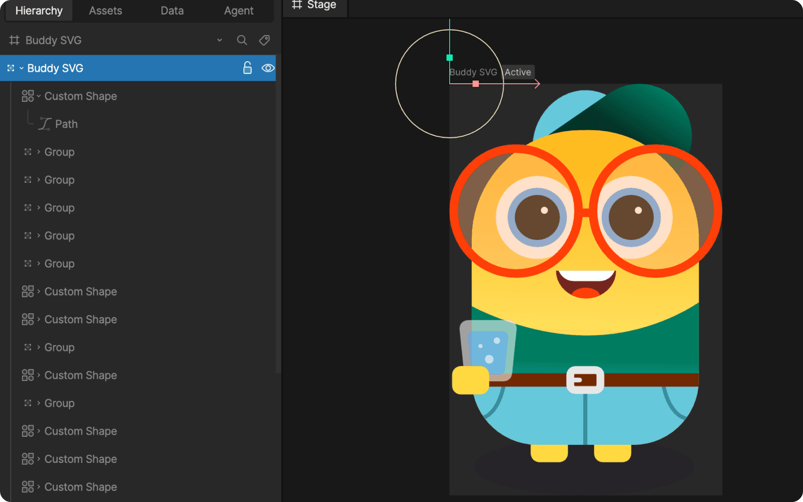 Sunglasses element copied from Figma as an isolated SVG Component inside Rive