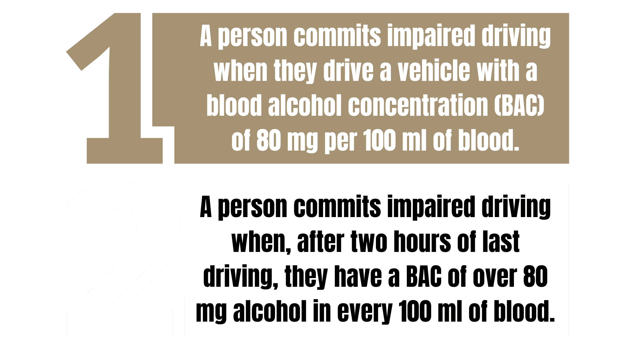 The criminal offences leading to an over 80 mg alcohol charge.