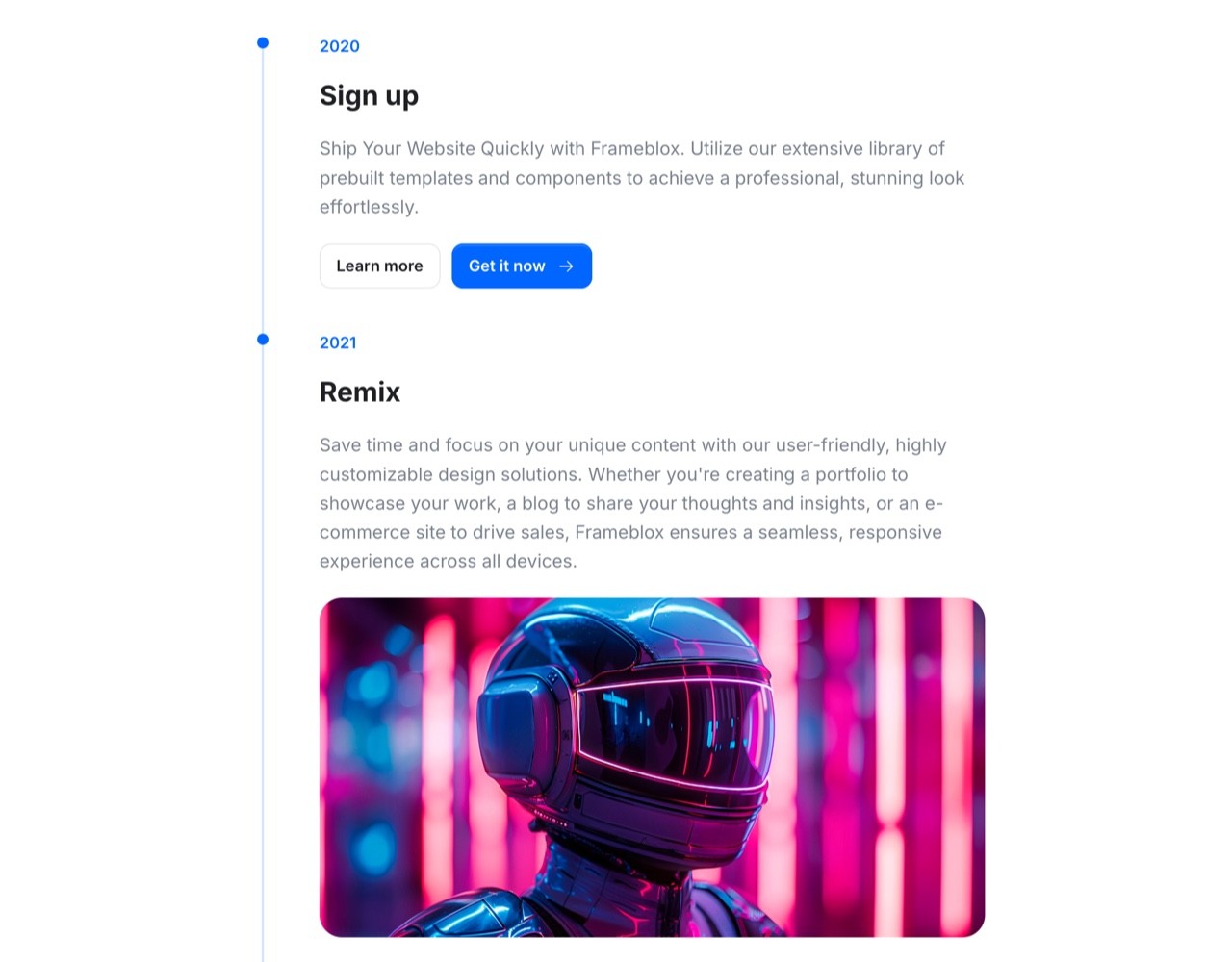 Framer Timeline Section - Frameblox UI