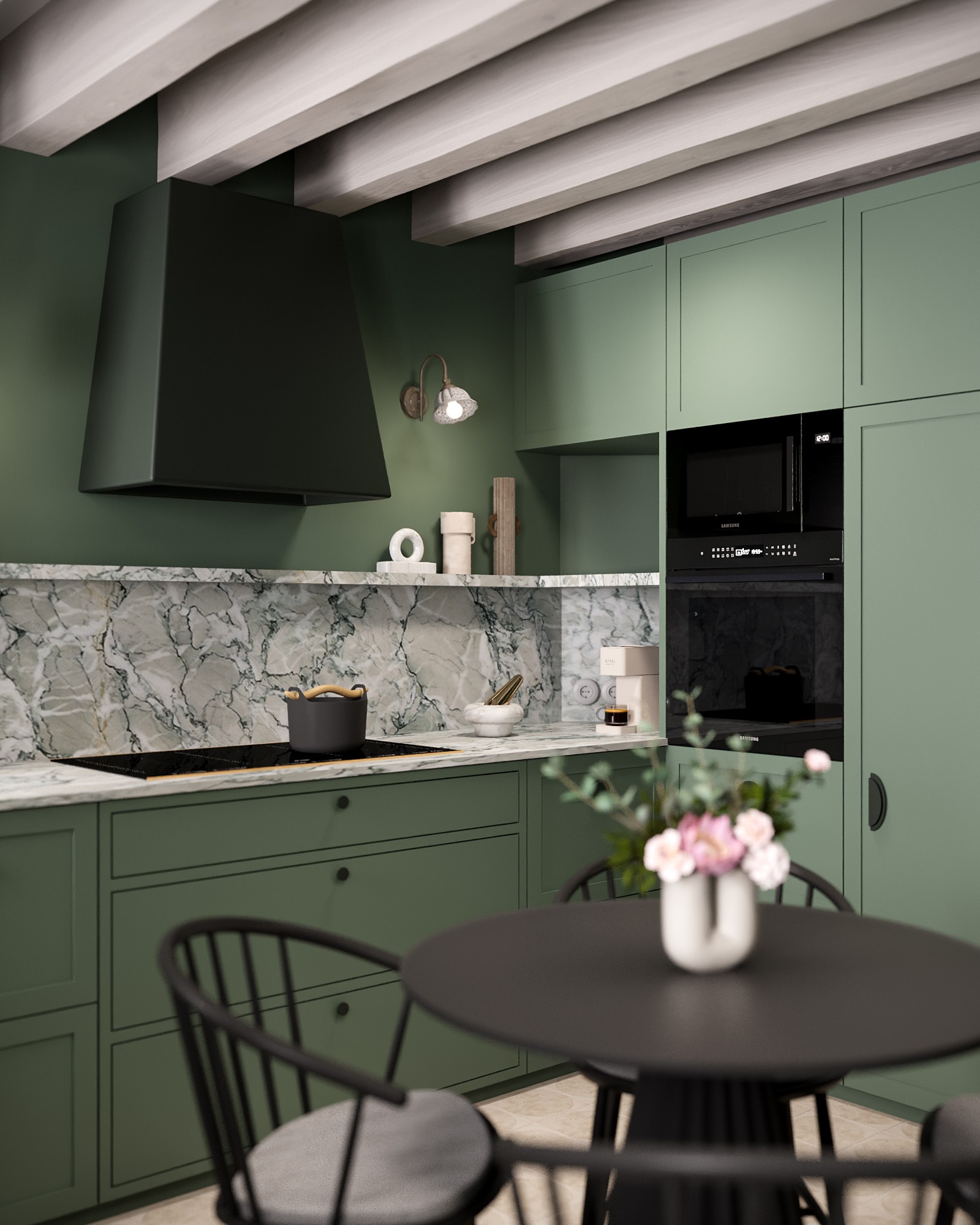 V-zug oven and microwave for a shaker kitchen design project in Lausanne, Switzerland