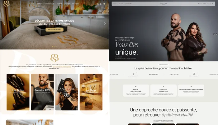 Avant // Après du site Ana Gia Paris après refonte et migration sous Framer par Studio Dislo