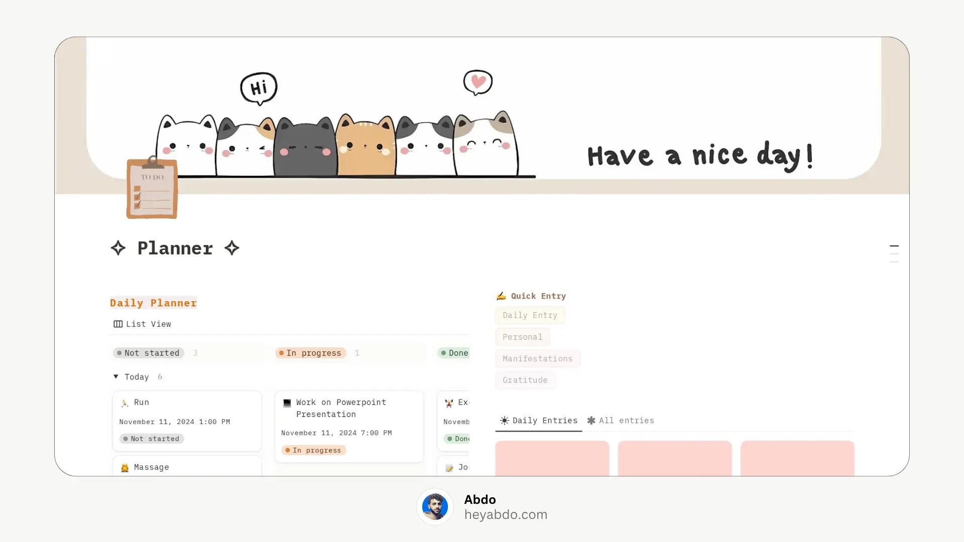 Aesthetic Notion Weekly Planner