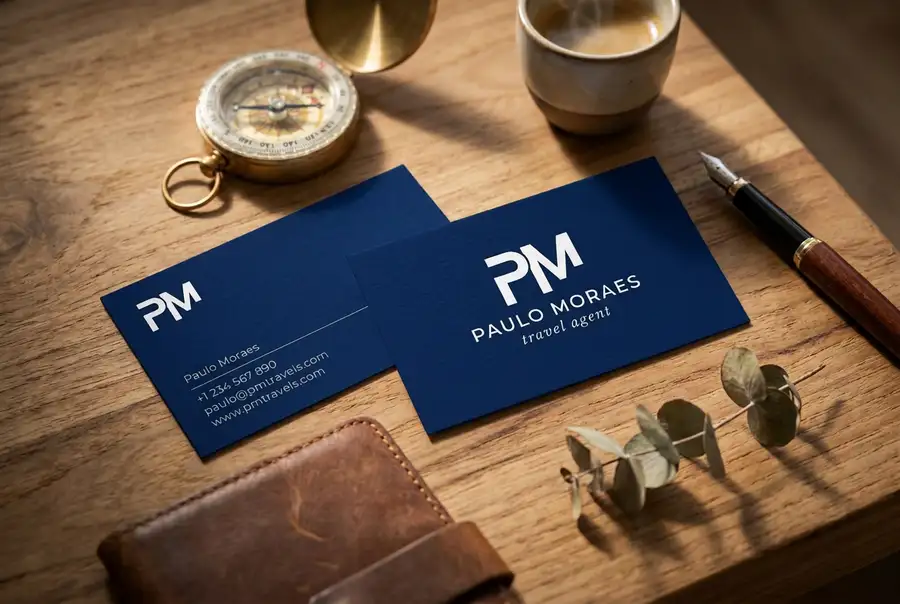 Paulo Moraes business card design, private travel agent branding