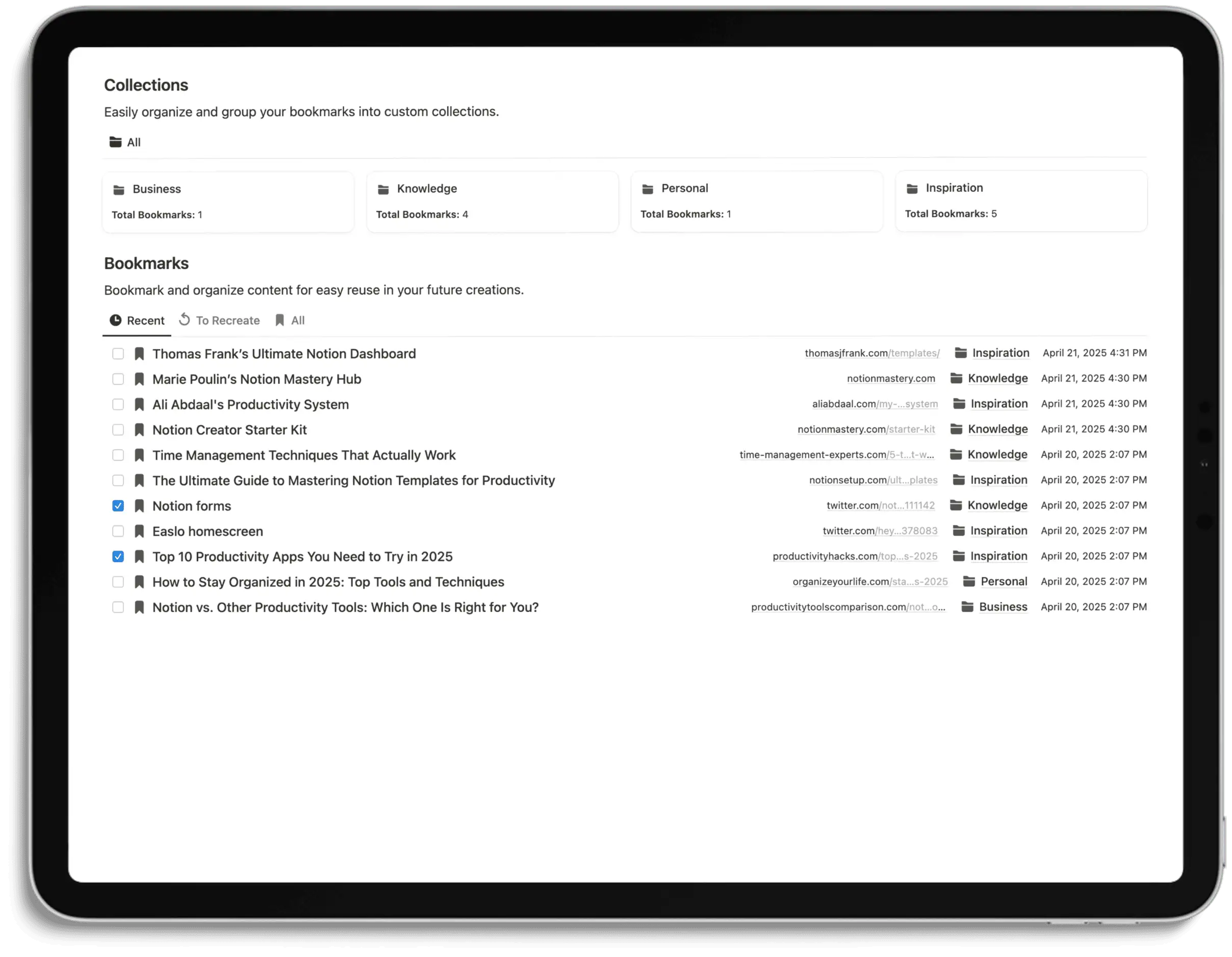 Notion Content System - Feature Bookmark