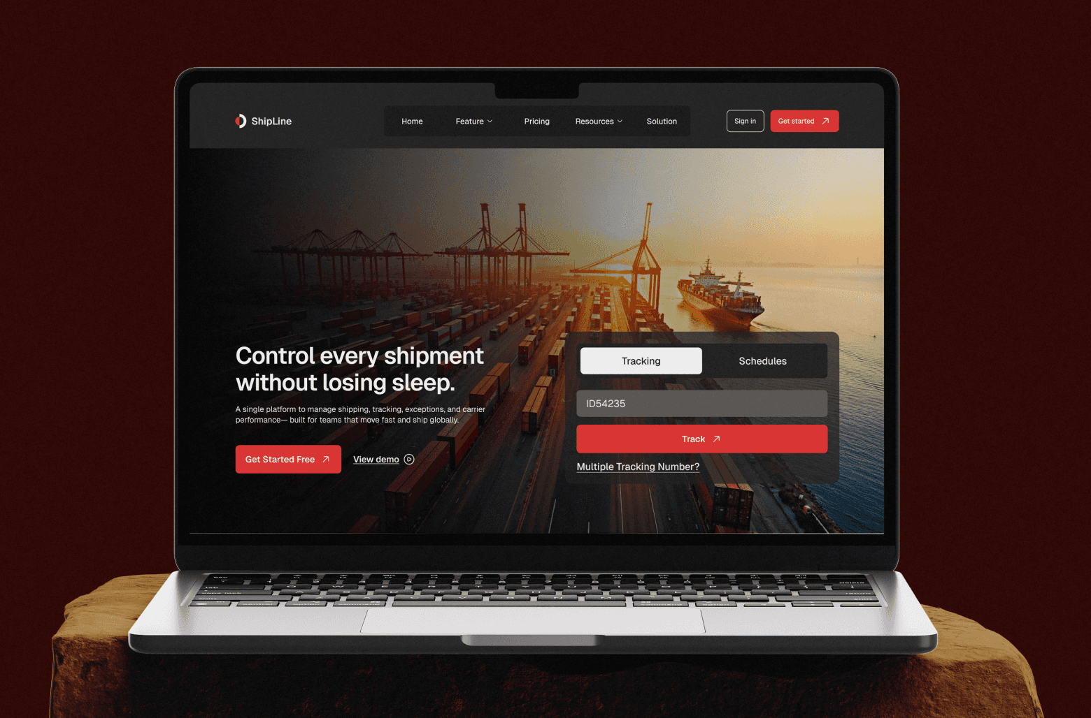 Shipline shipping dashboard shown on laptop with tracking interface.