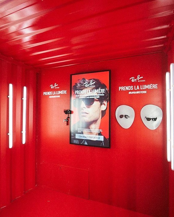 Inside the AI-powered photobooth of Ray-Ban official booth at Les Eurockéennes festival 2024.