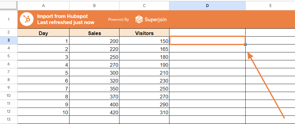 Select a cell where you want the slope to be displayed.